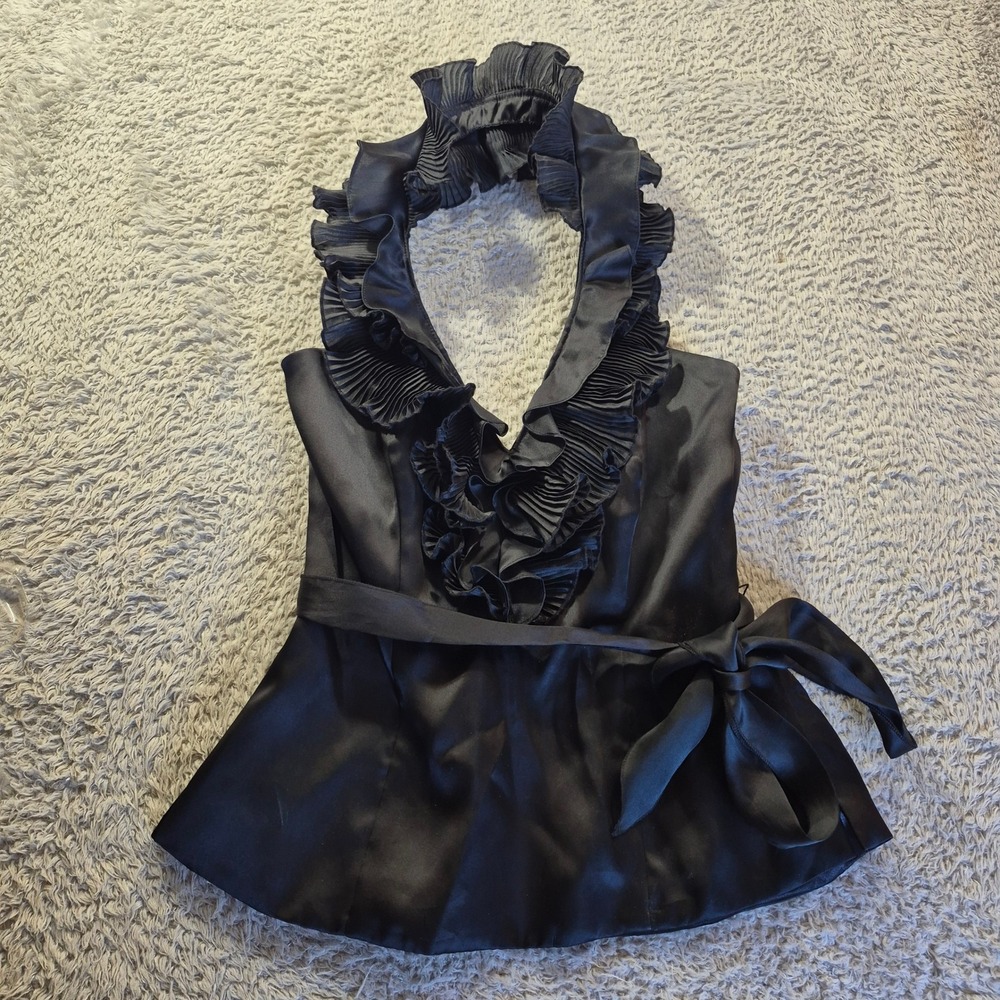 White House Black Market Halter Top 300114089 Womens 10 Satin Ruffle Luxury